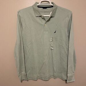 Nautica Classic Fit Ribbed Collar Jade Long Sleeve Polo Men’s Medium